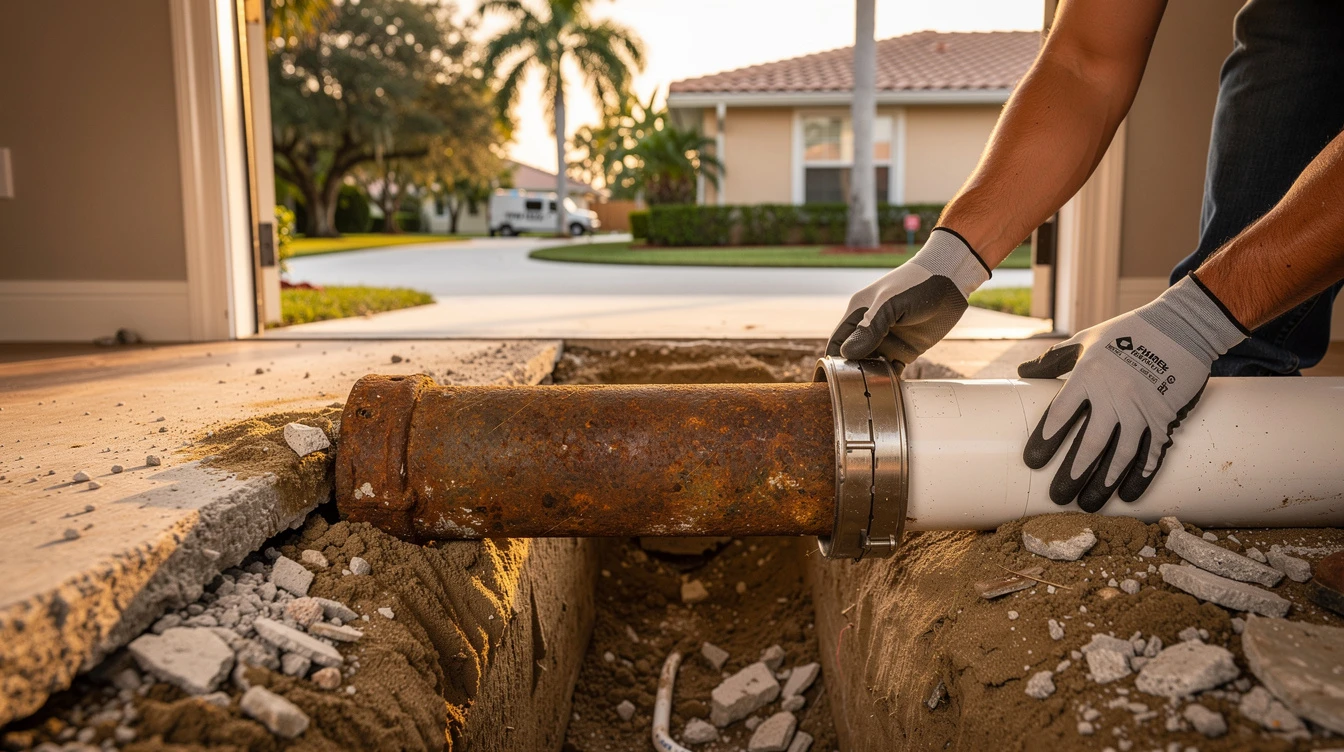 New CPVC supply lines running through open wall framing in a Florida home during a whole-home repipe, clean workmanship